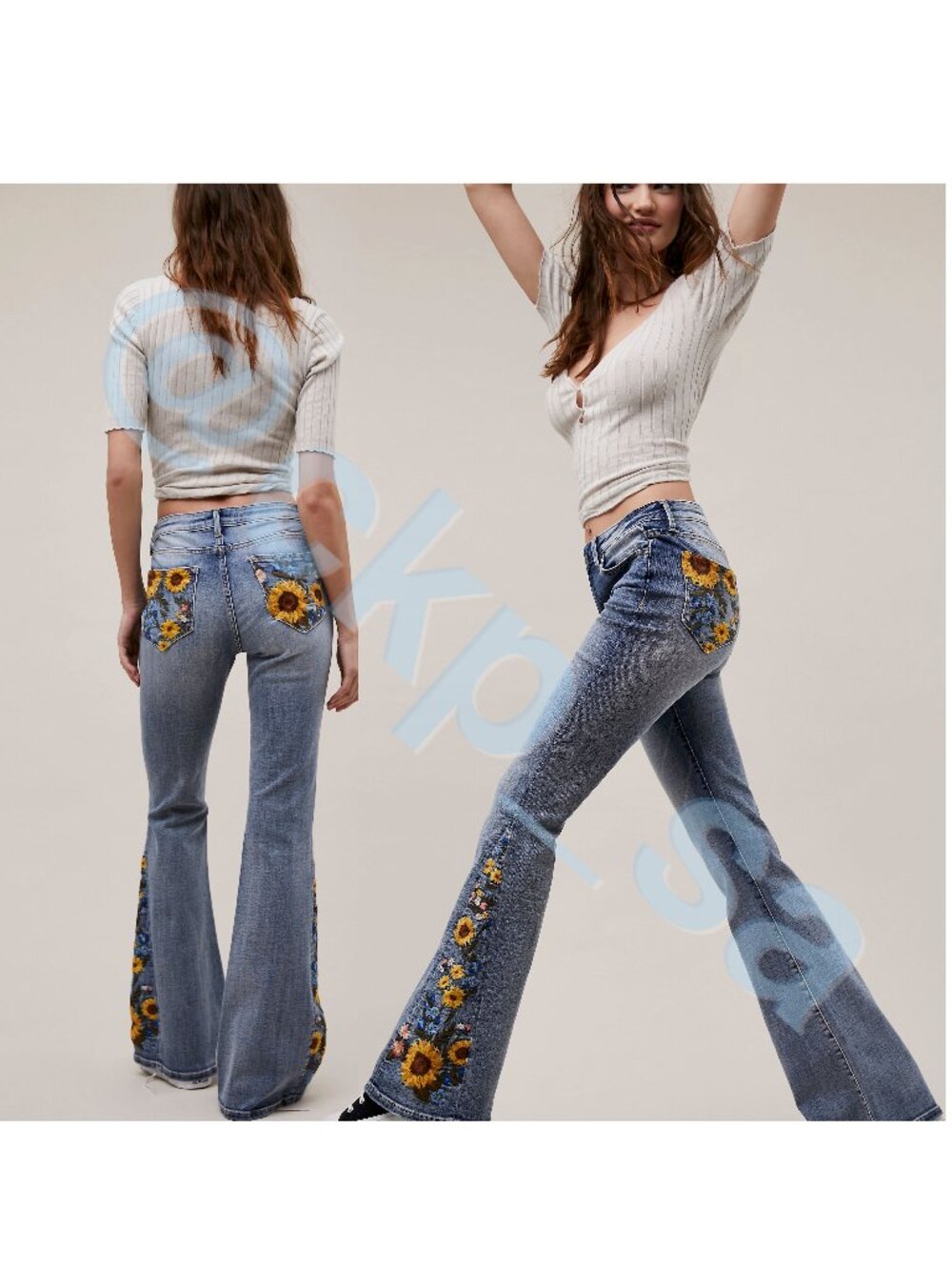 NWOT Rare Free People x Driftwood Farrah Embroidered Flare Jeans Sz 26 - Picture 3 of 16